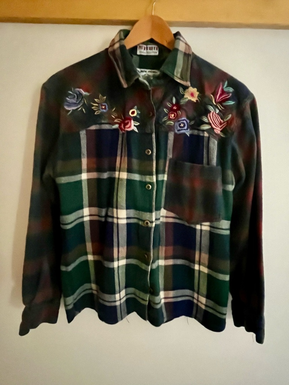 Vintage Embroidered Plaid Flannel Shirt